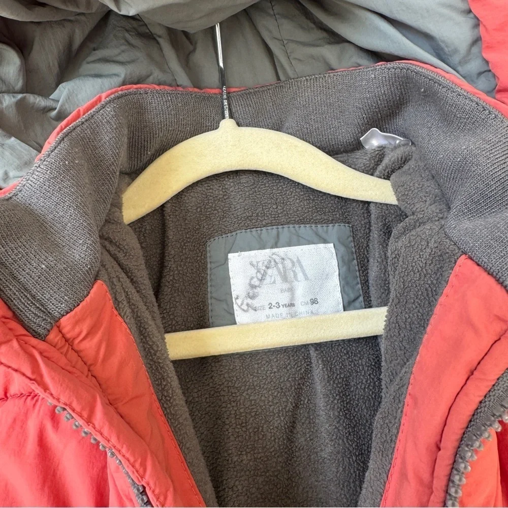 Zara Kids puffer jacket zip up hooded toddler boys fleece lined zipper
